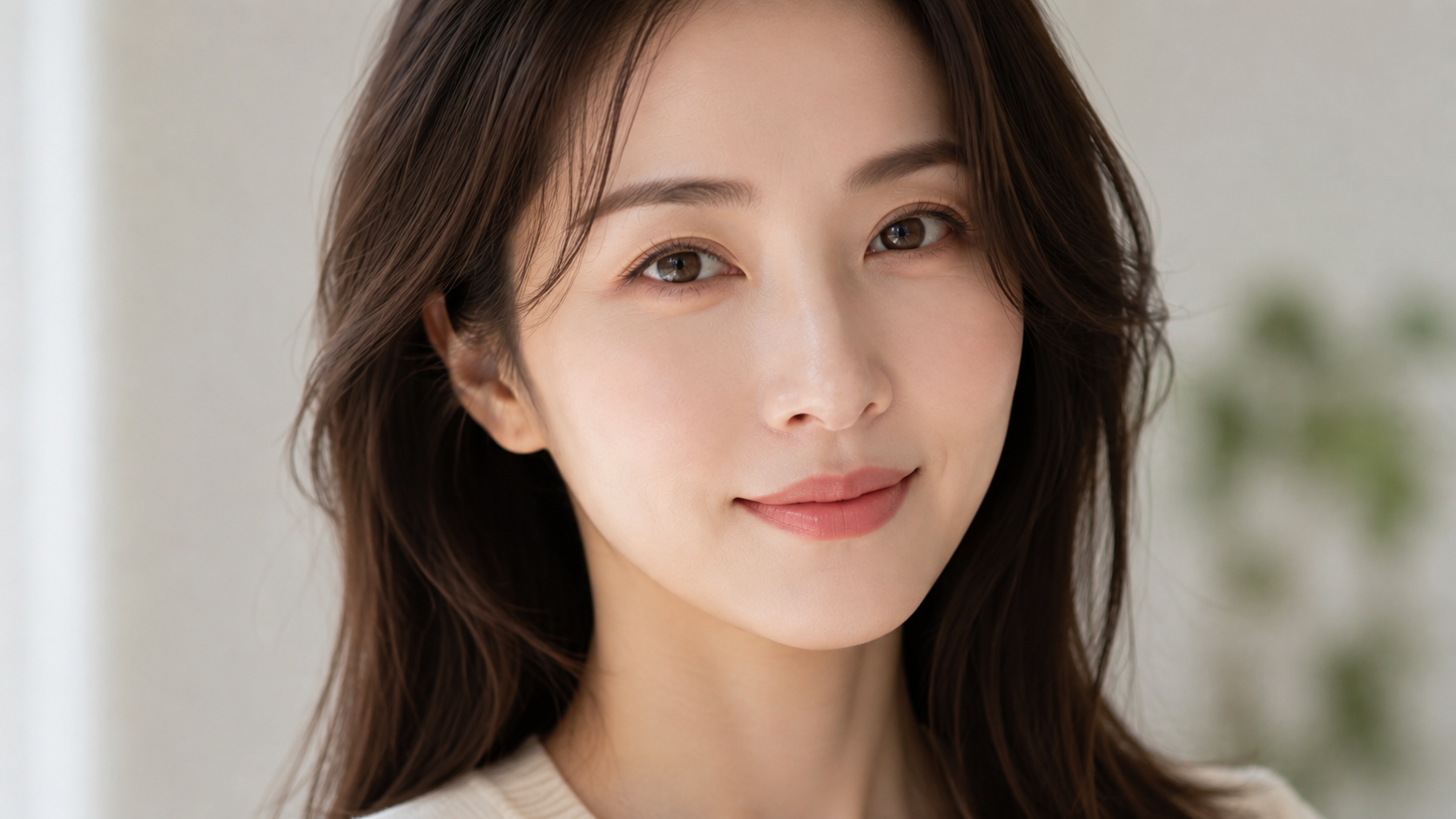 年轻女性展示下睫毛线下方卧蚕的外观。