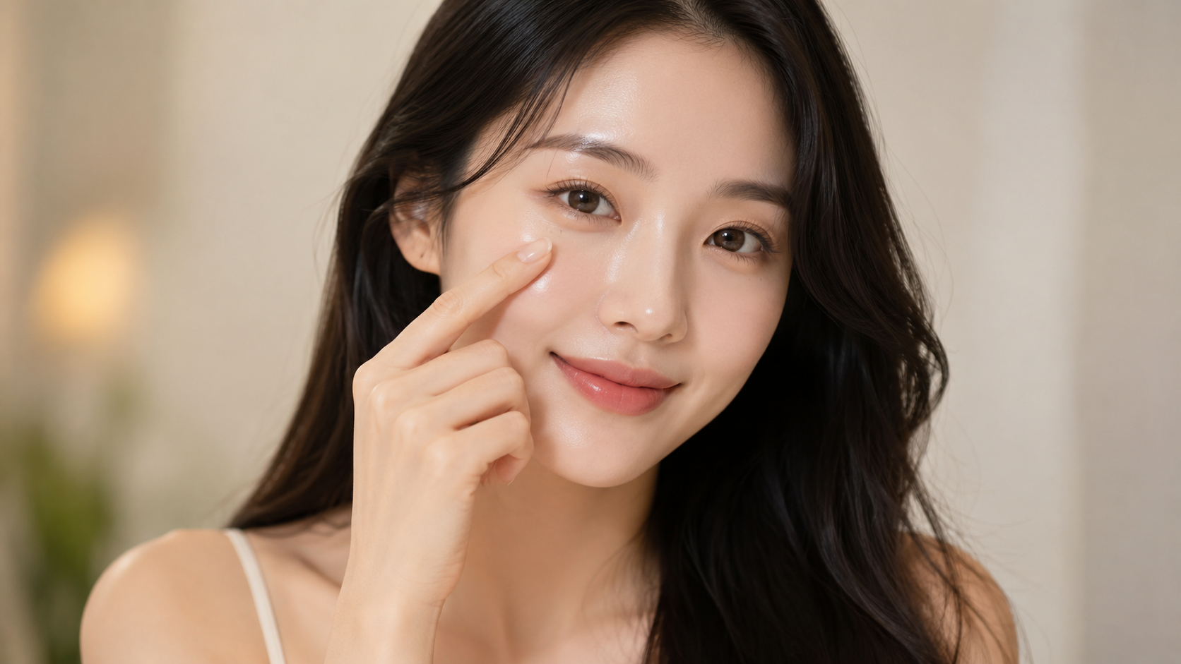 Young woman highlighting her eyelid appearance for revision eye surgery.