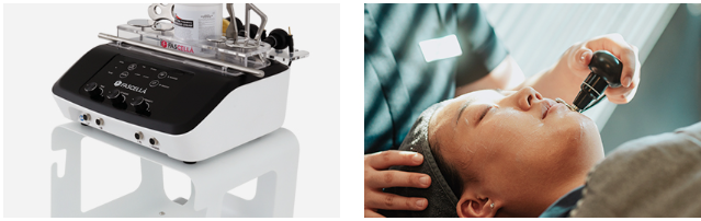 FASCELLA medical equipment and practitioner performing facial skin care therapy.