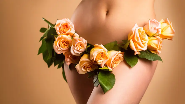 Artistic representation of vulvar whitening aesthetic care focused on skin tone improvement.