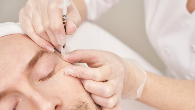 Patient receiving an injectable filler treatment for under-eye fat correction